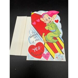 Vintage Walt Disney Valentine Card Dopey Rocket Atomic Space Theme 1960 Envelope